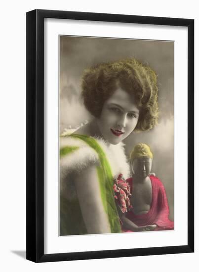 French Woman with Buddha Statue-null-Framed Art Print