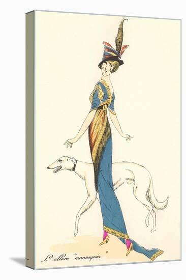 French Women's Art Deco Fashion, Greyhound-Found Image Press-Stretched Canvas