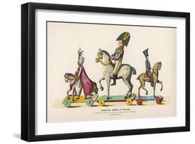 French Wooden Toy Soldiers on Their Horses Which Have Wheels-null-Framed Art Print