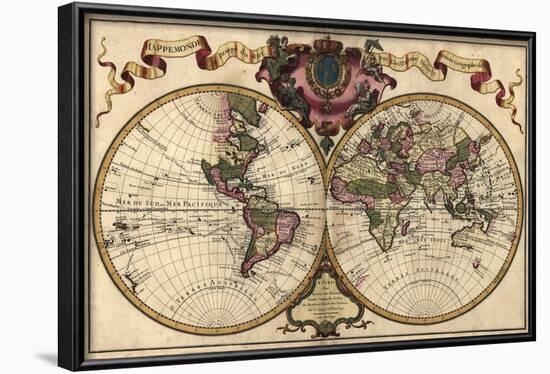 French World Map Shows Nautical Exploration Routes and Political Boundaries, 1720-null-Framed Art Print