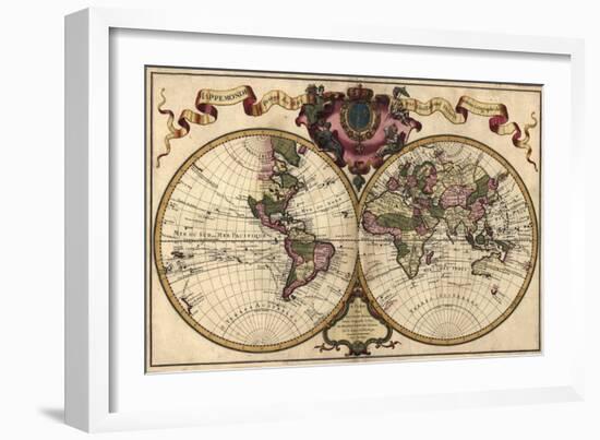 French World Map Shows Nautical Exploration Routes and Political Boundaries, 1720-null-Framed Art Print