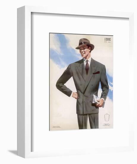 Frenchman in a Formal Pin- Striped Suit with a Double- Breasted Jacket with Long Lapels-Jean Darroux-Framed Art Print