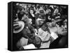 Frenzied Shoppers Crowd around Busy Cashier During Hearn's Department Stores Bargain Rush Sale-Lisa Larsen-Framed Stretched Canvas