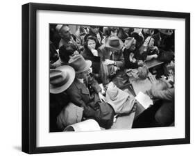 Frenzied Shoppers Crowd around Busy Cashier During Hearn's Department Stores Bargain Rush Sale-Lisa Larsen-Framed Photographic Print