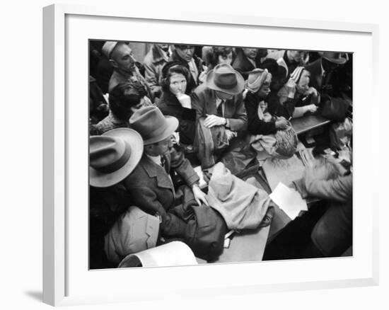Frenzied Shoppers Crowd around Busy Cashier During Hearn's Department Stores Bargain Rush Sale-Lisa Larsen-Framed Photographic Print