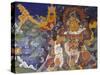 Fresco Depicting Colorful Deities-null-Stretched Canvas