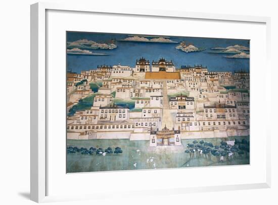 Fresco Depicting the City in Ganden Sumtsenling Monastery (Gompa)-null-Framed Giclee Print