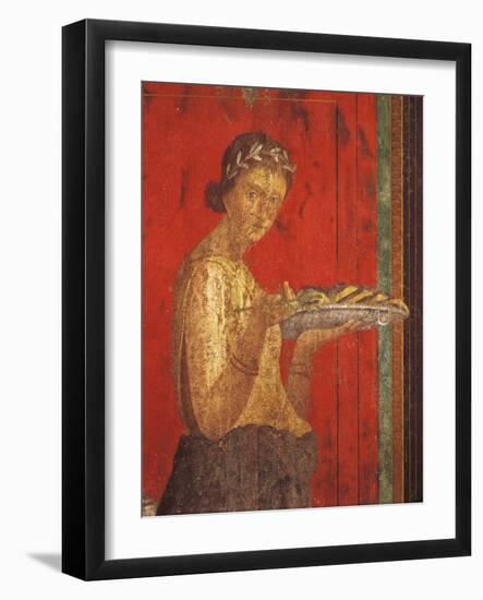 Fresco Depicting Young Girl Bearing Plate of Offerings, from Villa of Mysteries, Pompeii, Campania-null-Framed Giclee Print