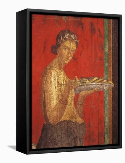 Fresco Depicting Young Girl Bearing Plate of Offerings, from Villa of Mysteries, Pompeii, Campania-null-Framed Stretched Canvas