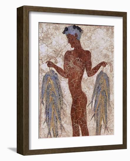 Fresco of a Fisherman from Akrotiri, Island of Santorini, Greece-Gavin Hellier-Framed Photographic Print