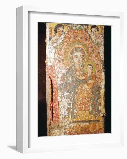 Fresco of Madonna and Child, St. Mary's Church (Bieta Maryam), Wollo Region, Lalibela, Ethiopia-J P De Manne-Framed Photographic Print