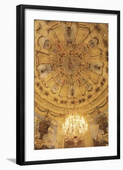 Frescoed Ceiling with Bohemian Crystal Chandelier-null-Framed Photographic Print