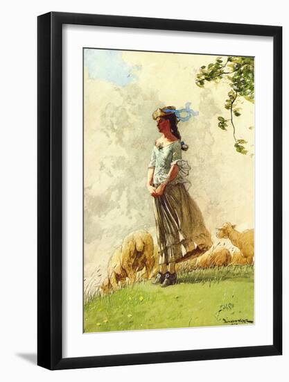 Fresh Air with Sheep-Winslow Homer-Framed Giclee Print