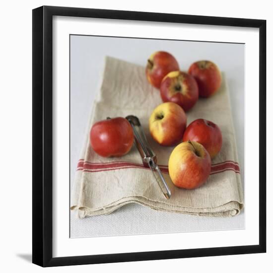 Fresh Apples on Linen Cloth with Peeler-Michael Paul-Framed Premium Photographic Print