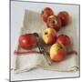 Fresh Apples on Linen Cloth with Peeler-Michael Paul-Mounted Premium Photographic Print