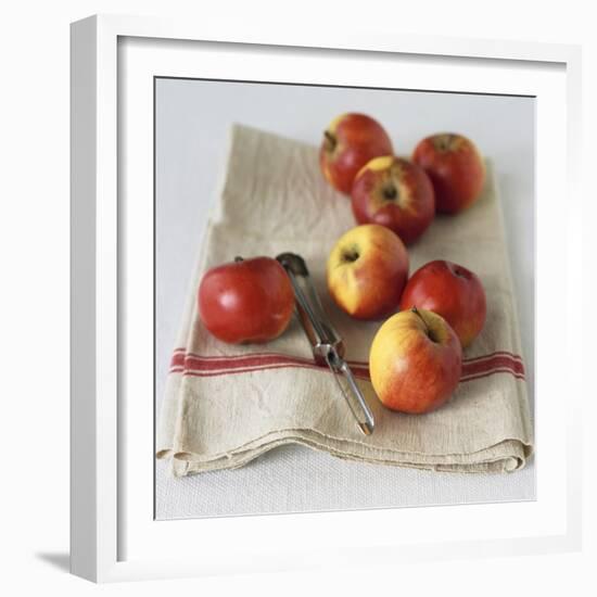 Fresh Apples on Linen Cloth with Peeler-Michael Paul-Framed Photographic Print