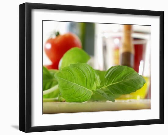 Fresh Basil with Olive Oil and Tomatoes-Foodcollection-Framed Photographic Print