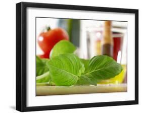 Fresh Basil with Olive Oil and Tomatoes-Foodcollection-Framed Photographic Print