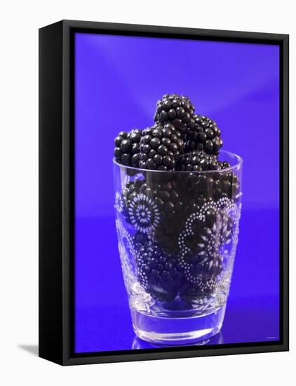 Fresh Blackberries in a Glass-Sara Jones-Framed Stretched Canvas