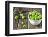 Fresh Brussels Sprouts in White on Wooden Table-Jana Ihle-Framed Photographic Print