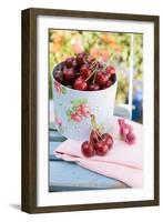 Fresh Cherries on a Garden Table-Eising Studio - Food Photo and Video-Framed Photographic Print