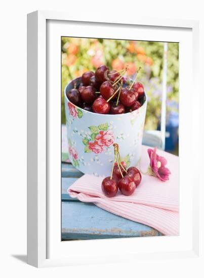 Fresh Cherries on a Garden Table-Eising Studio - Food Photo and Video-Framed Photographic Print