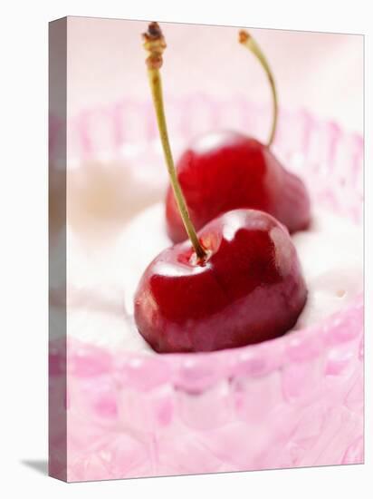 Fresh Cherries on Whipped Cream-null-Stretched Canvas