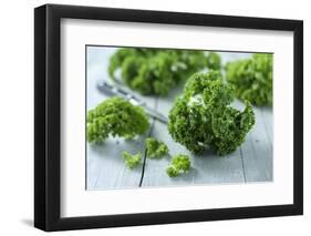 Fresh Curly Cale on Grey Wooden Table-Jana Ihle-Framed Photographic Print