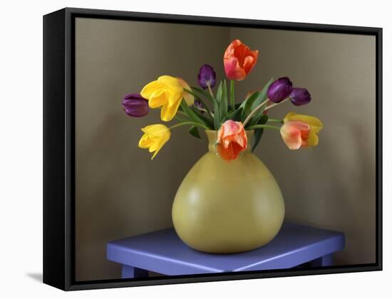 Fresh-Cut Tulips in Antique Glass Vase-Steve Terrill-Framed Stretched Canvas