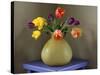Fresh-Cut Tulips in Antique Glass Vase-Steve Terrill-Stretched Canvas
