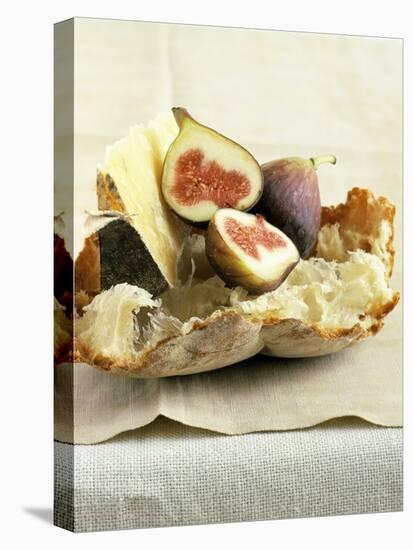 Fresh Figs and Cheese on Rustic White Bread-Ellen Silverman-Stretched Canvas