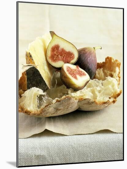 Fresh Figs and Cheese on Rustic White Bread-Ellen Silverman-Mounted Photographic Print