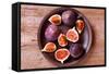 Fresh Figs in a Plate on Rustic Wooden Table-Marylooo-Framed Stretched Canvas