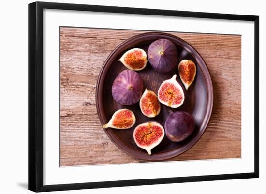 Fresh Figs in a Plate on Rustic Wooden Table-Marylooo-Framed Photographic Print