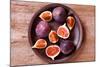 Fresh Figs in a Plate on Rustic Wooden Table-Marylooo-Mounted Photographic Print