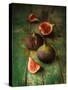 Fresh Figs on Green Vintage Wooden Table - Dark and Moody Still Life-Pinkyone-Stretched Canvas
