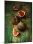 Fresh Figs on Green Vintage Wooden Table - Dark and Moody Still Life-Pinkyone-Mounted Photographic Print