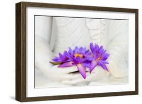 Fresh Flue Star Water Lily or Star Lotus Flowers in Buddha Image Hands-Iryna Rasko-Framed Photographic Print