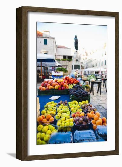 Fresh Fruit Stalls and Statue of Ivan Gundulic-Matthew Williams-Ellis-Framed Photographic Print