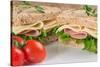 Fresh Ham and Cheese on White Sandwich in Rustic Kitchen Setting-Veneratio-Stretched Canvas