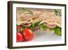 Fresh Ham and Cheese on White Sandwich in Rustic Kitchen Setting-Veneratio-Framed Photographic Print