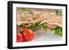 Fresh Ham and Cheese on White Sandwich in Rustic Kitchen Setting-Veneratio-Framed Photographic Print