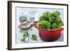 Fresh Kale in a Pot on Gray Wooden Table-Jana Ihle-Framed Photographic Print