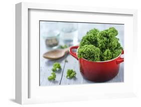 Fresh Kale in a Pot on Gray Wooden Table-Jana Ihle-Framed Photographic Print