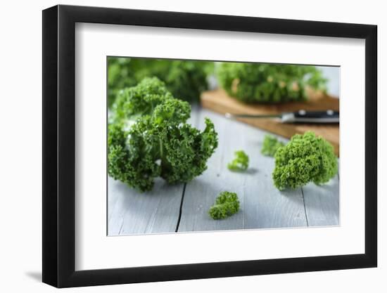 Fresh Kale on Gray Wooden Table-Jana Ihle-Framed Photographic Print