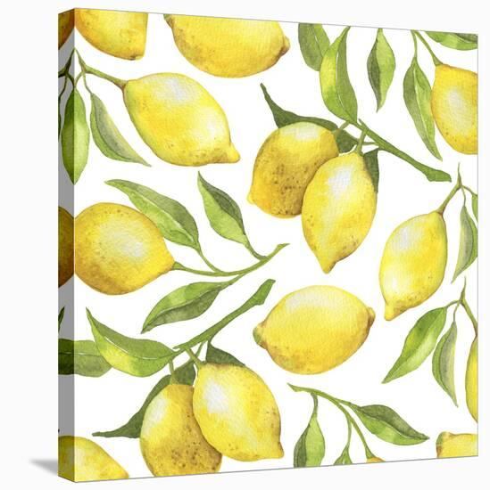 Fresh Lemons, Tree Branches, and Green Leaves-Maria Mirnaya-Stretched Canvas