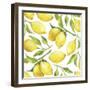 Fresh Lemons, Tree Branches, and Green Leaves-Maria Mirnaya-Framed Art Print