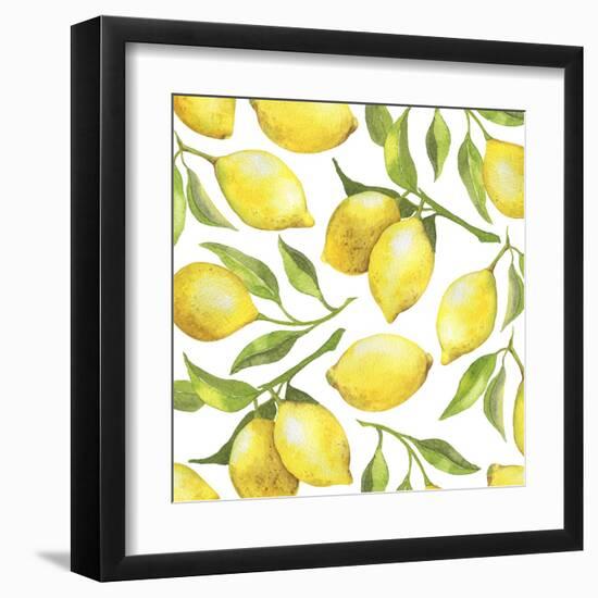 Fresh Lemons, Tree Branches, and Green Leaves-Maria Mirnaya-Framed Art Print