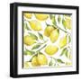 Fresh Lemons, Tree Branches, and Green Leaves-Maria Mirnaya-Framed Art Print