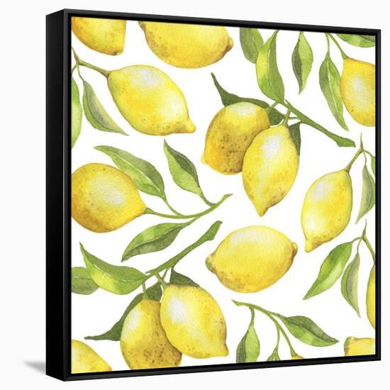 Fresh Lemons, Tree Branches, and Green Leaves-Maria Mirnaya-Framed Stretched Canvas